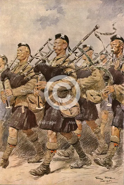''Les joueurs de cornemuse du "Sutherland Highlanders"', 1915. Creator: Georges Bertin Scott.