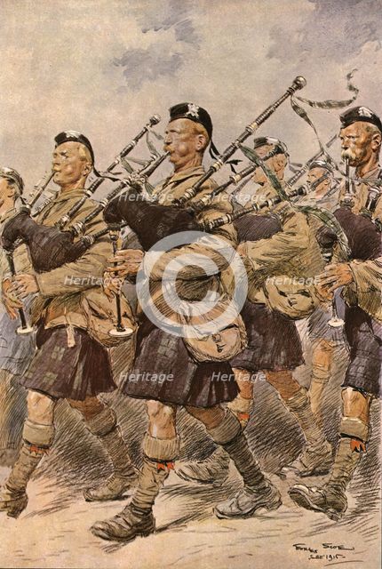''Les joueurs de cornemuse du "Sutherland Highlanders"', 1915. Creator: Georges Bertin Scott.