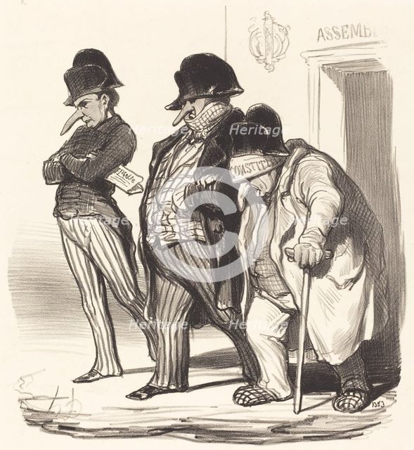 Les journaux Napoléoniens sortant de l'Assemblée Nationale..., 1848. Creator: Honore Daumier.