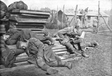 Les "Leurs", apres la bataille: prisonniers allemands extenues, ecrases par le sommeil..., 1918. Creator: Unknown
