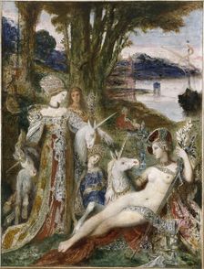 Les Licornes, c. 1888. Creator: Moreau, Gustave (1826-1898)
