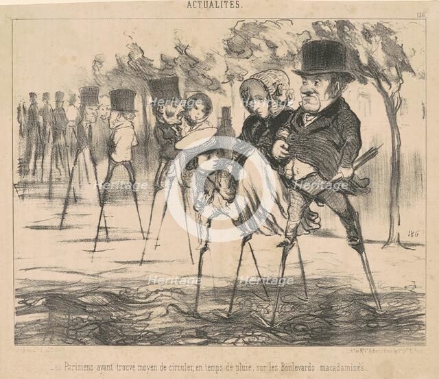 Les Parisiens ayant trouvé le moyen de circuler ..., 19th century. Creator: Honore Daumier.