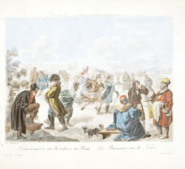 Les Patineurs sur la Neva, c1811-c1813. Creators: Unknown, Emelyan Mikhailovich Korneev.