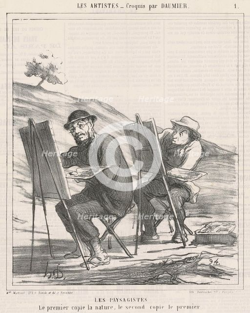 Les paysagistes. Le premier copie la nature..., 1865.  Creator: Honore Daumier.