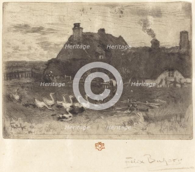 Les Petites Chaumières (Thatched Cottages--Small Plate), 1878. Creator: Felix Hilaire Buhot.