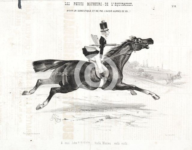 Les petits bonheurs de léquitation: Avoir un domestique, et ne pas lavoir auprès de soi..., 1842. Creator: Alade Joseph Lorentz (French, 1813-after 1858).