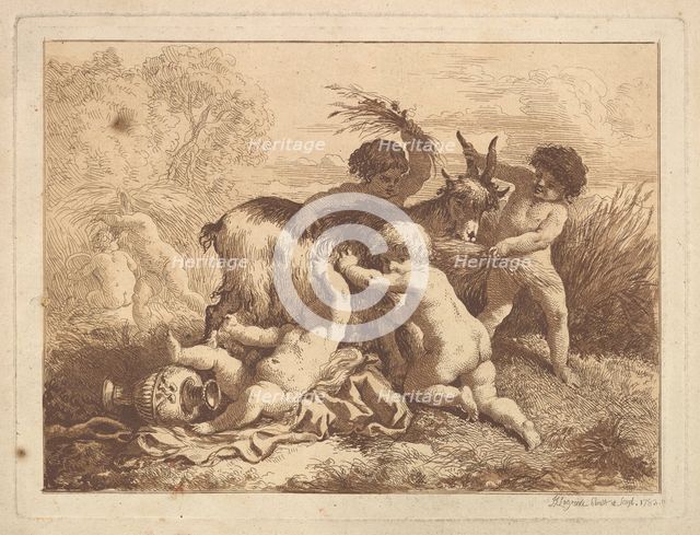 Les petits moissonneurs et la chevre (The Young Harvesters and the Goat), in an album cont..., 1782. Creator: Jean Jacques Lagrenee.