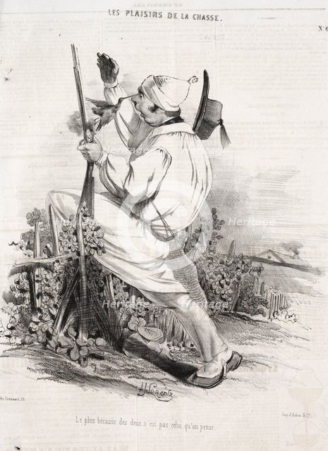 Les Plaisirs de la chasse: Le plus bécasse des deux nest pas celui quon pense, 1842. Creator: Alade Joseph Lorentz (French, 1813-after 1858).