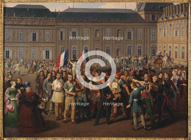 Les polytechniciens portant le crucifix sauvé de la chapelle des Tuileries, lors des..., 1848. Creator: Hippolyte Lecomte.