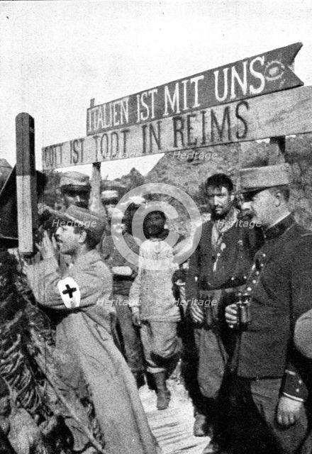 'les premieres operations Italiennes; "L'Italie est avec nous. Votre Dieu est mort a Reims"', 1915. Creator: Unknown.