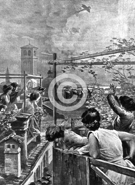 'les premieres operations Italiennes; un biplan autrichien sur Venise le 24 mai', 1915. Creator: R Paoletti.