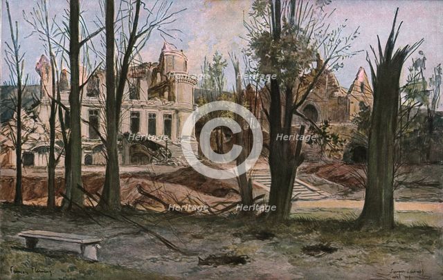 'Les ruines du chateau de Soulir, pres de Vailly, au Sud-Ouest de Craonne' 1917. Creator: Francois Flameng.