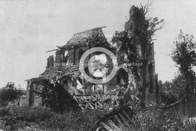 'Les ruines reconquises: eglises de villages, dans la Somme; l'eglise de Frise', 1916. Creator: Unknown.
