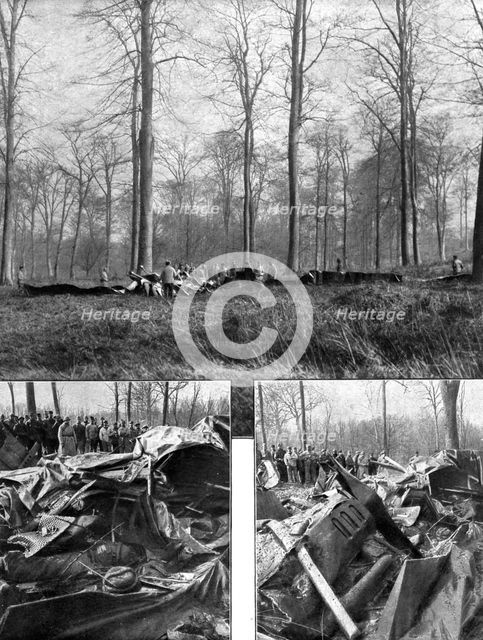 'Les Risques de "Metier"; Le Gotha, quadriplace et bi-moteur, abattu en foret de compiegne..., 1918. Creator: Unknown.