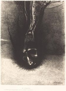 Les Sciapodes: La tete le plus bas possible, c'est le secret du bonheur! (The Skiapods...), 1889. Creator: Odilon Redon