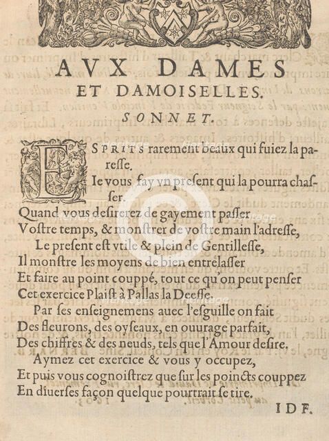 Les Secondes Oeuvres, et Subtiles Inventions De Lingerie du Seigneur Federic de Vinciolo V..., 1603. Creator: Federico de Vinciolo.