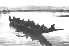 'Les Serbes a Scutari d'Albanie; deputes de la Skoupchtina traversant le lac de Scutari. 1916. Creator: Samson Tchernoff