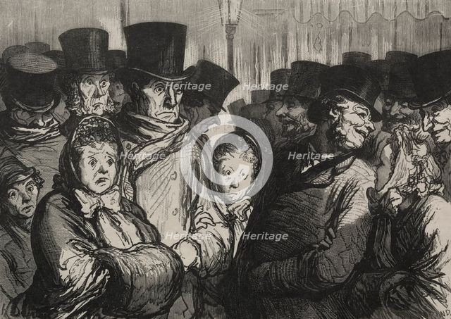 Les théâtres: sortant du drame et sortant des funambules. Creator: Honoré Daumier (French, 1808-1879).