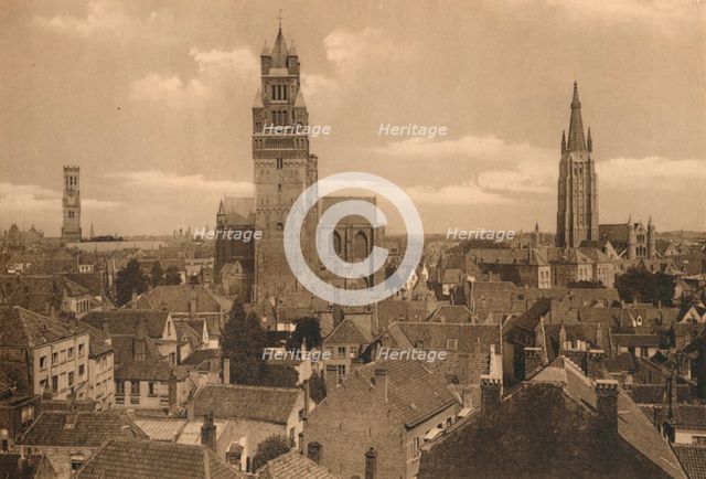 'Les trois Tours (Beffroi, Cathédrale et Eglise Notre-Dame)', c1928. Artist: Unknown.