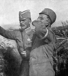 Les vainqueurs Serbes de la Tcherna et de Monastir; le voivode Givoin Michitch, le..., 1916. Creator: Vladimir Betzitch