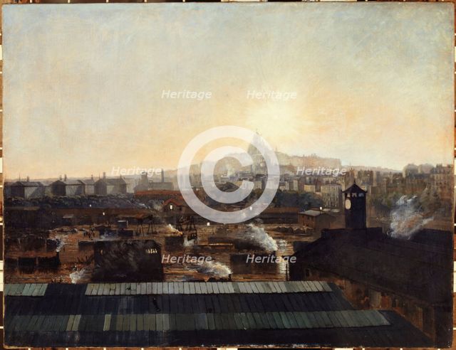 Les Voies de la gare du Nord, les toits de l'hôpital Lariboisière et la colline de Montmartre, c1895 Creator: Louis-Robert Carrier-Belleuse.