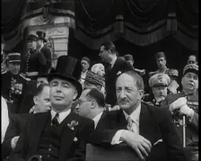 Leslie Hore-Belisha, British Secretary of State for War, and Other Dignitaries in Raked..., 1939. Creator: British Pathe Ltd