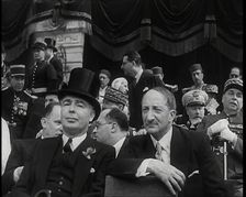 Leslie Hore-Belisha, British Secretary of State for War, and Other Dignitaries in Raked..., 1939. Creator: British Pathe Ltd