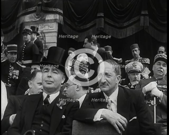 Leslie Hore-Belisha, British Secretary of State for War, and Other Dignitaries in Raked..., 1939. Creator: British Pathe Ltd.
