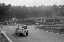 LG Johnson's Frazer-Nash BMW 328 leading two MG PBs, Imperial Trophy, Crystal Palace, 1939. Artist: Bill Brunell