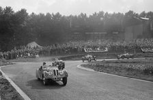 LG Johnson's Frazer-Nash BMW 328 leading two MG PBs, Imperial Trophy, Crystal Palace, 1939. Artist: Bill Brunell