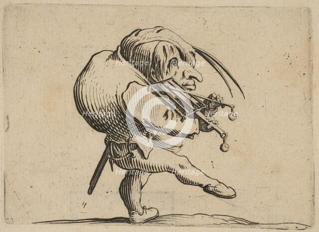 L'Homme Raclant un Gril en Guise de Violon (Man Scraping a Grill in the Guise of a Viol..., 1616-22. Creator: Jacques Callot.