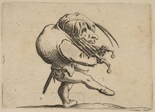 L'Homme Raclant un Gril en Guise de Violon (Man Scraping a Grill in the Guise of a Viol..., 1616-22. Creator: Jacques Callot