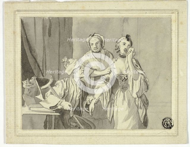 Literary Illustration: Old Man Detaining Young Woman, Who is Accompanied by Older Woman, n.d. Creators: John Collet, Jacques Callot.