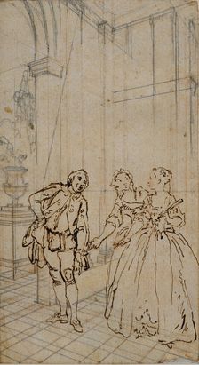 Literary Illustration with Gentleman and Two Ladies in Interior, n.d. Creator: Hubert Francois Gravelot