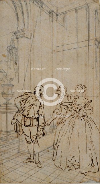 Literary Illustration with Gentleman and Two Ladies in Interior, n.d. Creator: Hubert Francois Gravelot.