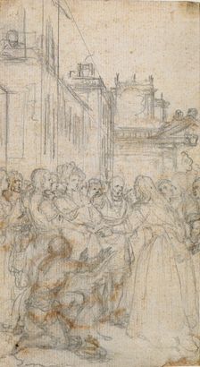 Literary Illustration with Group of Figures Pleading with Man, n.d. Creator: Hubert Francois Gravelot