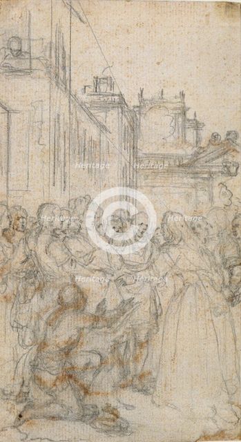 Literary Illustration with Group of Figures Pleading with Man, n.d. Creator: Hubert Francois Gravelot.