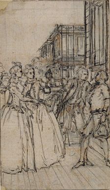 Literary Illustration with Two Ladies and Two Gentlemen in a Street, n.d. Creator: Hubert Francois Gravelot