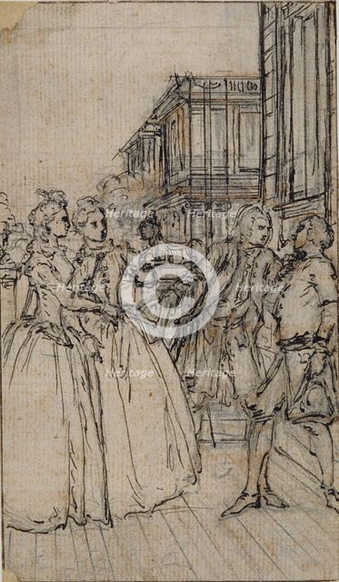 Literary Illustration with Two Ladies and Two Gentlemen in a Street, n.d. Creator: Hubert Francois Gravelot.