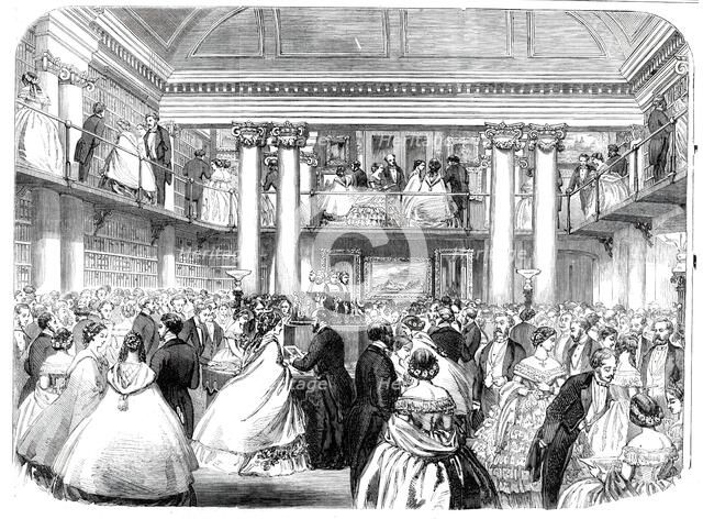 Literary reunion in Mr. Mudie's new hall, 1860. Creator: Unknown.