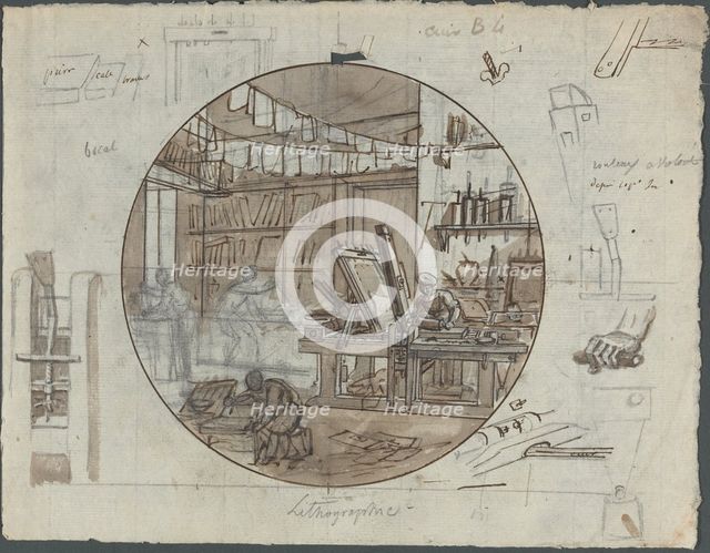 Lithographic Workshop, 19th century. Creator: Unknown.