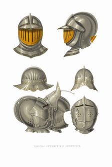 Lithuanian and Livonian helmets. From the Antiquities of the Russian State, 1849-1853. Creator: Solntsev, Fyodor Grigoryevich (1801-1892)