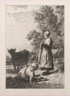 Little Milkmaids, 1864. Creator: Charles Emile Jacque