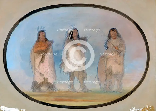 Little Bear, Steep Wind, The Dog; Three Distinguished Warriors of the Sioux Tribe, ca. 1865-1871. Creator: George Catlin.