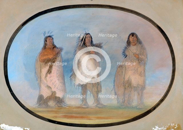 Little Bear, Steep Wind, The Dog; Three Distinguished Warriors of the Sioux Tribe, ca. 1865-1871. Creator: George Catlin.