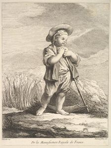 Little boy with a scythe, from Premier Livre de Figures d'après les porcelaines de la Manu..., 1757. Creator: Pierre Etienne Falconet