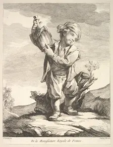 Little boy holding a vessel, from Premier Livre de Figures d'après les porcelaines de la M..., 1757. Creator: Pierre Etienne Falconet