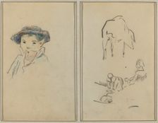 Little Breton Boy; A Pig and a Washerwoman [recto], 1884-1888. Creator: Paul Gauguin