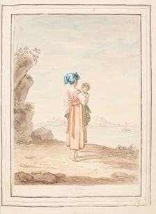 Little Girl and Child Procida, leaf from A Collection of Dresses by David Allan Mostly..., 1776. Creator: David Allan