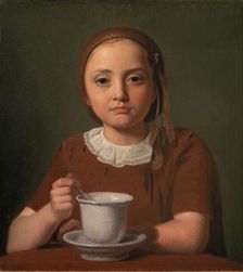 Little Girl, Elise Købke, with a Cup in front of her, 1850. Creator: Hansen, Constantin (1804-1880)